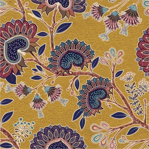 paisley, yellow, blue, flowers, living room, bedroom, leaves, branches