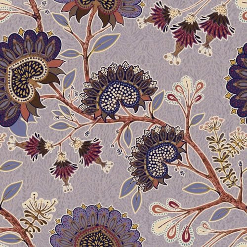 paisley, purple. blue. flowers, living room, bedroom, leaves, branches